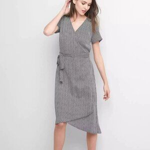GAP Womens Black and White Print Midi Wrap Dress Size Medium Tall Lightweight
